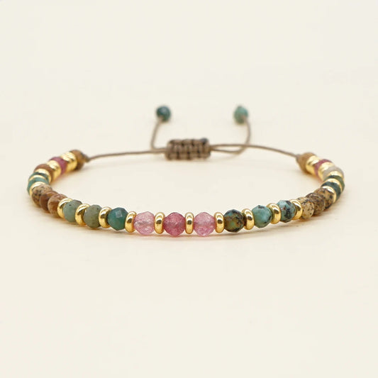 New Natural Stone Bracelet Fashion Vintage Jewelry Gold Color Spacer Beaded Bracelets for Women Adjustable Braclets
