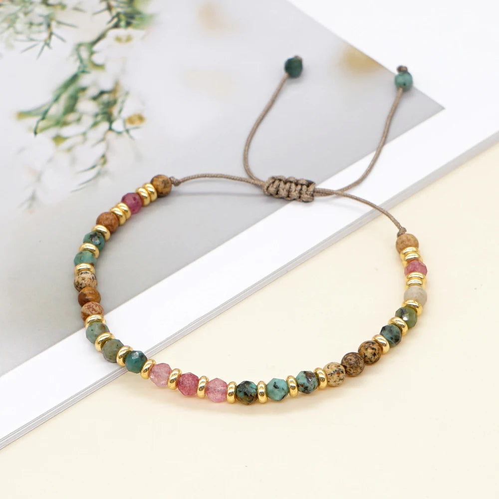 New Natural Stone Bracelet Fashion Vintage Jewelry Gold Color Spacer Beaded Bracelets for Women Adjustable Braclets