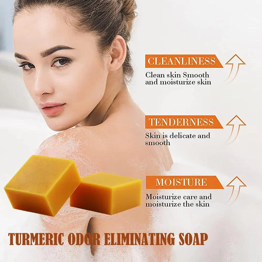 80g Natural Turmeric Soap Acne Dark Spots Removal Skin Brighten Handmade Soap Face Cleansing Body Bleaching Bath Whitening Soap