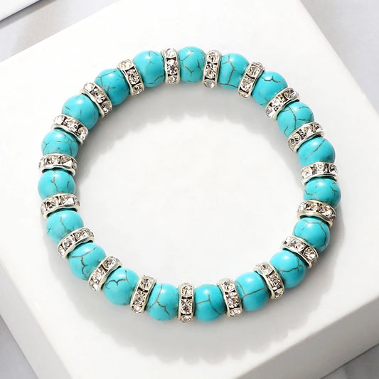 Blue Beaded Bracelet Charm Natural Stone Crystal Septa Stretch Women Bracelets & Bangles Fashion Yoga Jewelry Couple Gifts