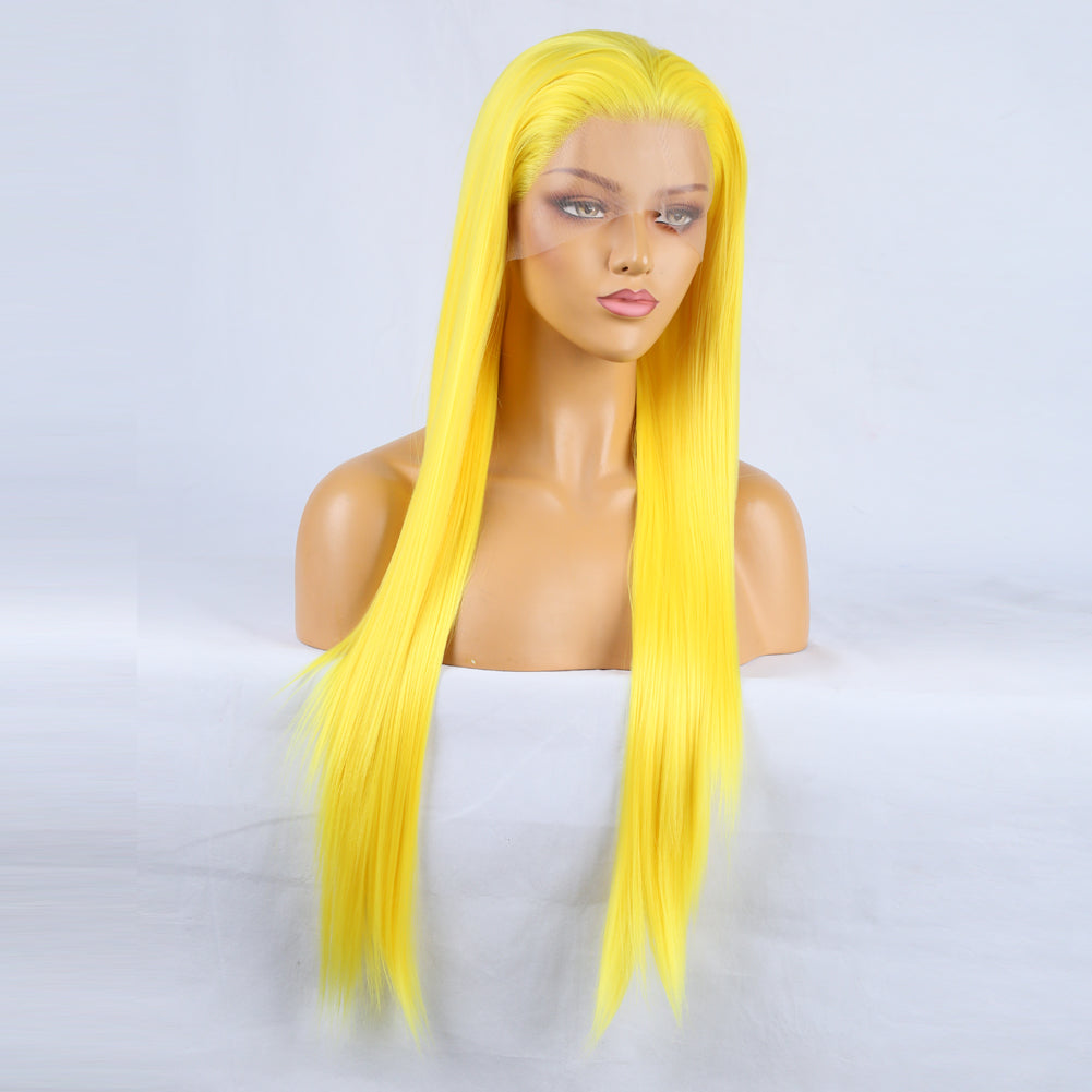 Hand Groove 13*2.5 Chemical Fiber Front Lace Yellow Long Bangs Wig Headgear Natural Hairline