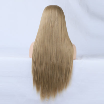 Linen Lace Front Wig Ombre Synthetic Hair Wig Middle Part Highlight Wig Long Straight Hair
