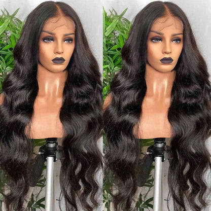 Long Body Wave Black Wig Synthetic Wigs for Black Women Middle Part Brown Cosplay Hairs