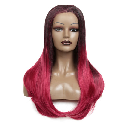 European and American Wigs with Long Curls and Synthetic Fiber Front Lace Wigs, Lace Front Wig, Mixed Color Headsets