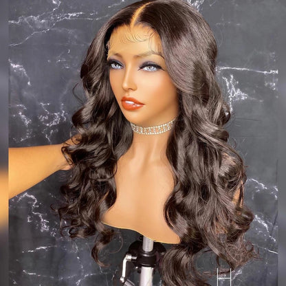 Ladies Wig Natural Buckle Wig Black Big Wave Chemical Fiber Front Lace Long Curly Hair High Temperature Silk Headgear 2025