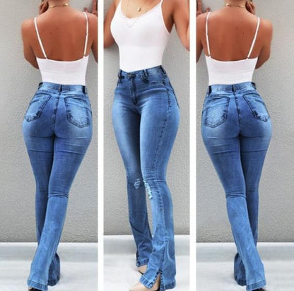 Stretch Flare High Waist Jeans Trousers For Women