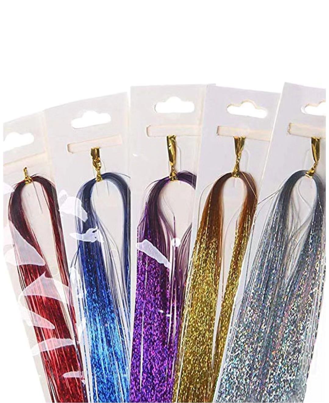 100cm Silk Stripe Colorful Gold Hair Extension Laser Silk Wig Party Silk