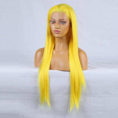Hand Groove 13*2.5 Chemical Fiber Front Lace Yellow Long Bangs Wig Headgear Natural Hairline