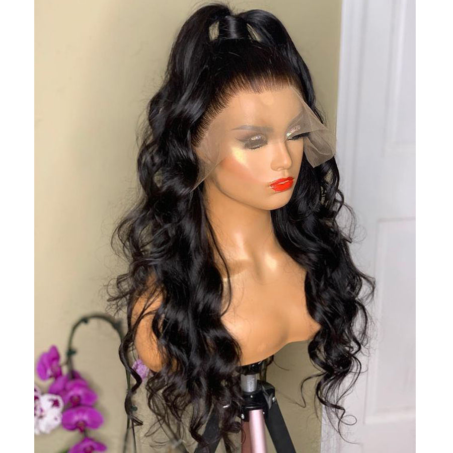 Wig Natural Transition Wig Black Big Wave Chemical Fiber Front Lace Long Curly Hair High Temperature Silk Headgear 2024