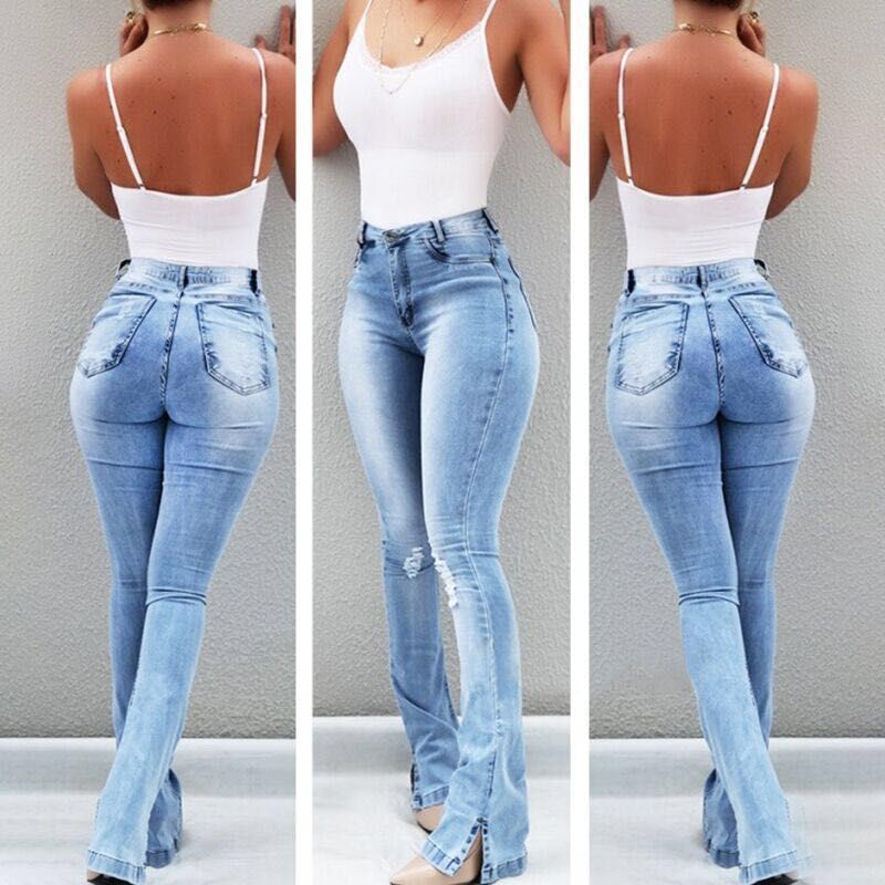 Stretch Flare High Waist Jeans Trousers For Women