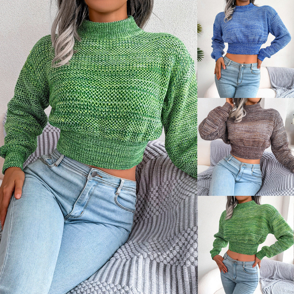 Autumn And Winter Fashionable Color Long Sleeve Open Navel Knitting Sweater