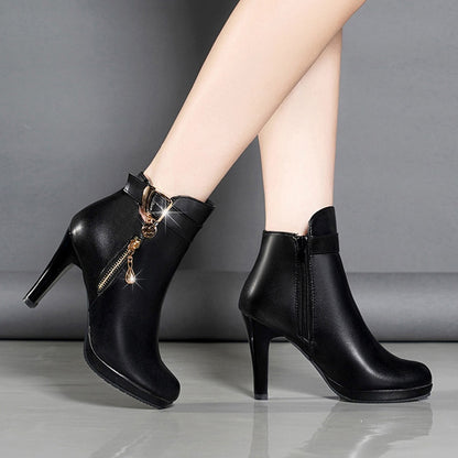 Boots Women Ankle Boots For Women Thin Heel Zipper Casual Female Shoes Leather Boots Botas Mujer