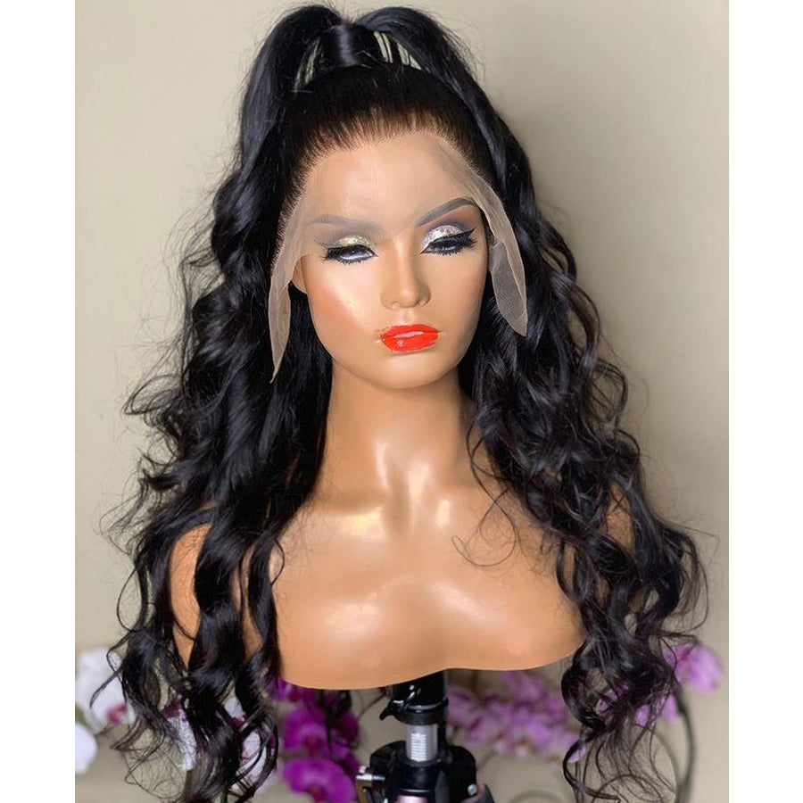 Wig Natural Transition Wig Black Big Wave Chemical Fiber Front Lace Long Curly Hair High Temperature Silk Headgear 2024