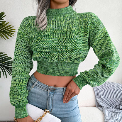 Autumn And Winter Fashionable Color Long Sleeve Open Navel Knitting Sweater