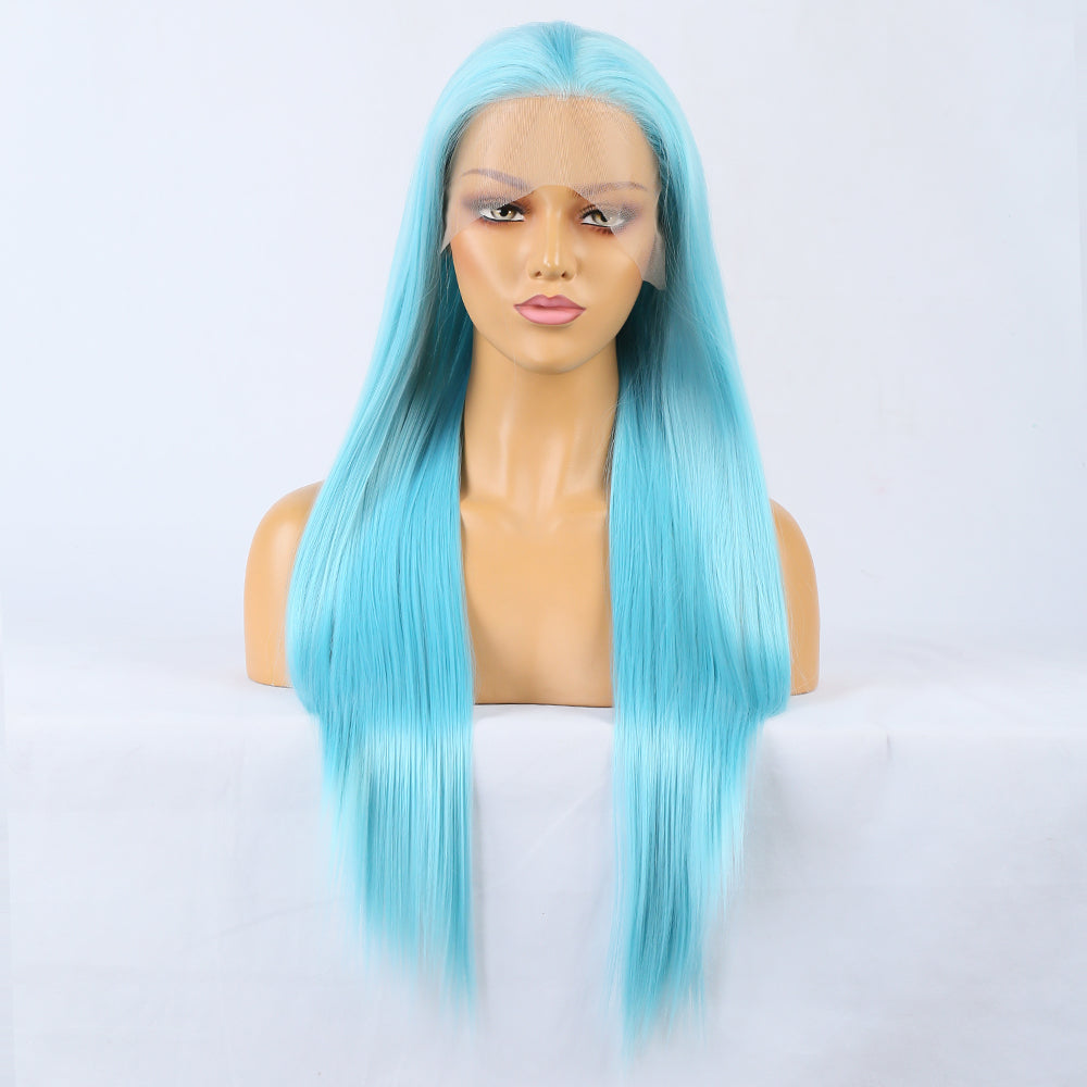 Blue Wig Front Lace Big Lace Ladies Chemical Fiber Wig Headgear Lace Wigs Long Straight Hair