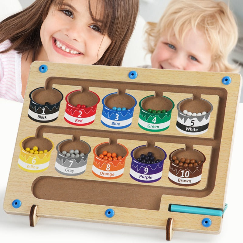 Educational wooden handcraft magnetic beads toys interactive baby learn color maze board early development sorting games