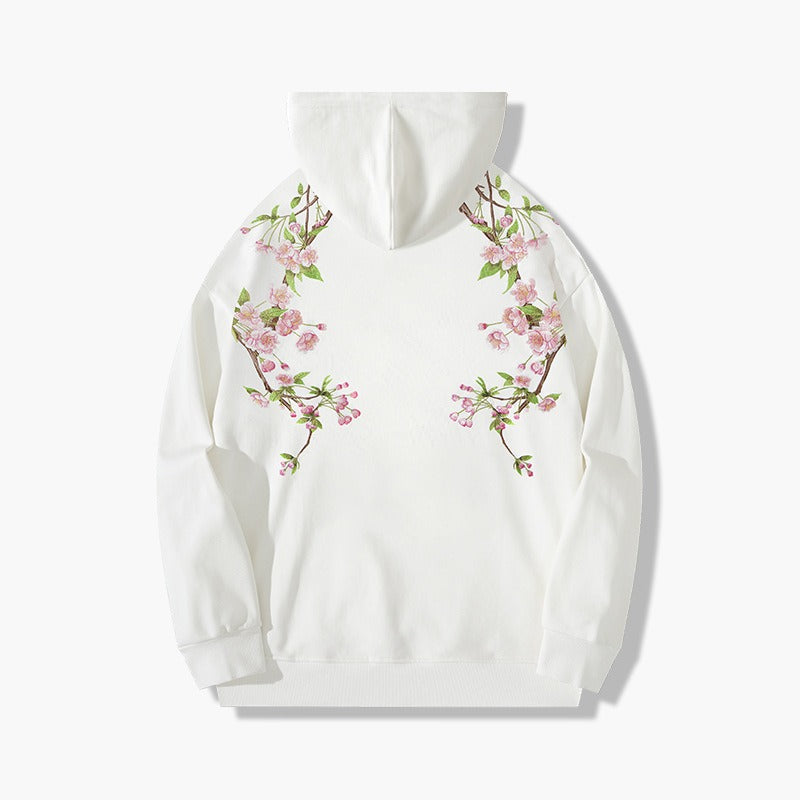 Trendy brand national trend retro plum blossom embroidered hooded sweatshirt for men and girls couple tops hoodie jacket