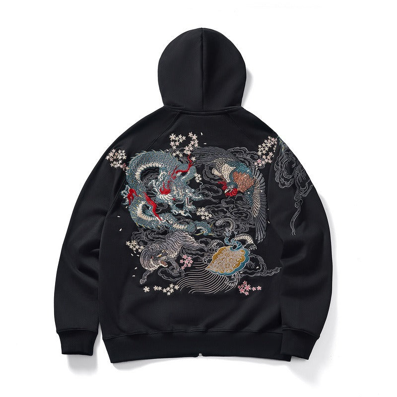 Heavy embroidery dragon and phoenix dancing boys cardigan sweatshirt jacket pure cotton national trend casual personality