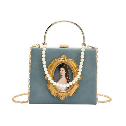Fashion Box Evening Bag Diamond Clutch Bag Beauty Girl Pearl Luxury Handbag Banquet Party Metal HandlePurse Women's Shoulder Bag