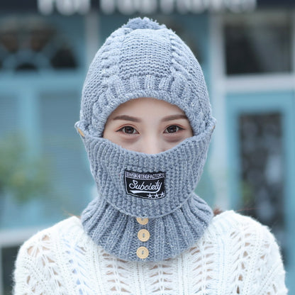 Knitted Ear Protection Hat New Wool Plush Hat Windproof Warm Hat Mask Neck Scarf Integrated Hat