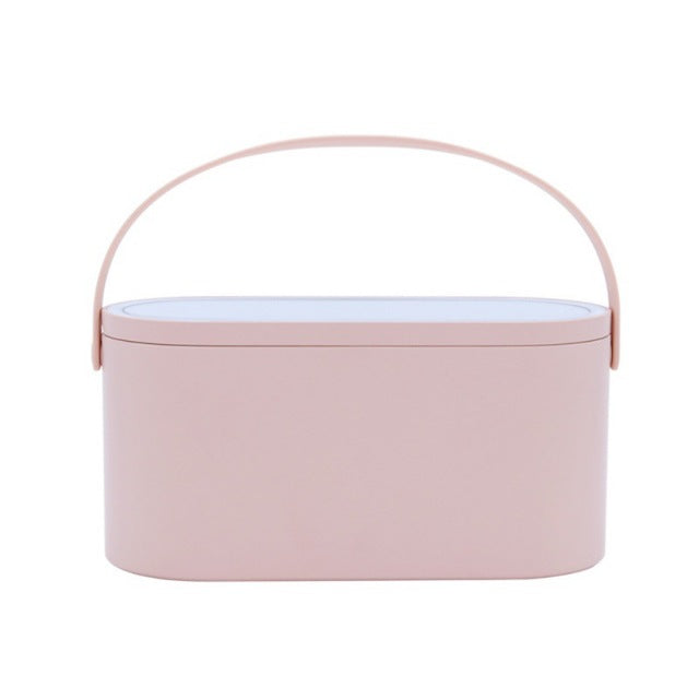 Portable Makeup Case Makeup Mirror With Led Light Creative 2 In 1 Cosmetic Storage Box Travel Cosmetic Bag Container
