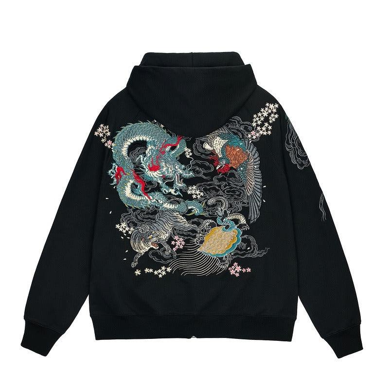 Heavy embroidery dragon and phoenix dancing boys cardigan sweatshirt jacket pure cotton national trend casual personality