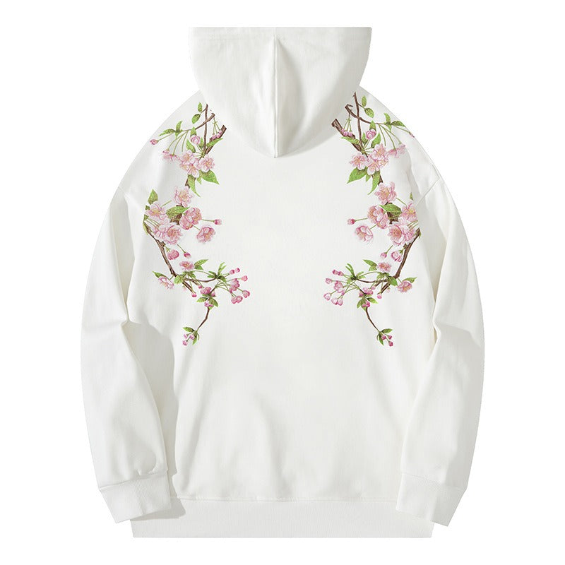 Trendy brand national trend retro plum blossom embroidered hooded sweatshirt for men and girls couple tops hoodie jacket