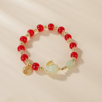 Turning Beads Imitation Hetian Jade Bracelet Girls Niche Jade Rabbit Bracelet Red Agate Custom Bracelets ko