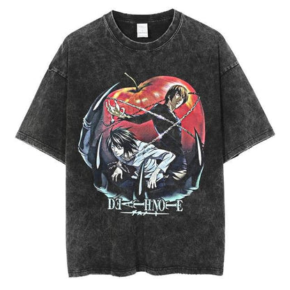 Washed retro men's short-sleeved t-shirt summer anime peripheral printed loose t-shirt for men