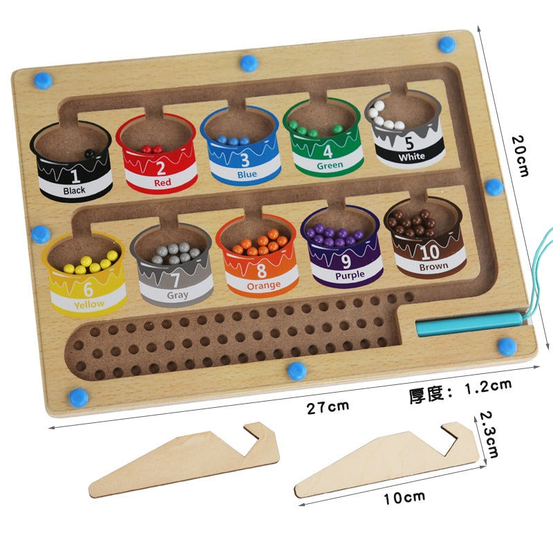 Educational wooden handcraft magnetic beads toys interactive baby learn color maze board early development sorting games