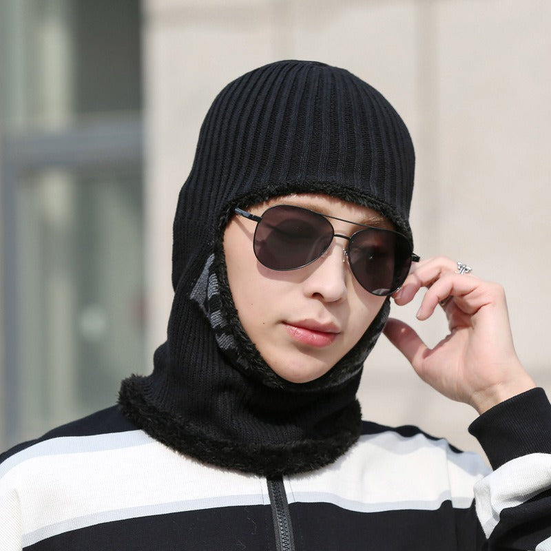 Men's Hat Winter Thickening Warm Woolen Cap Cycling Face Protection Against Cold Cotton Knitted Cap mask & bonnet