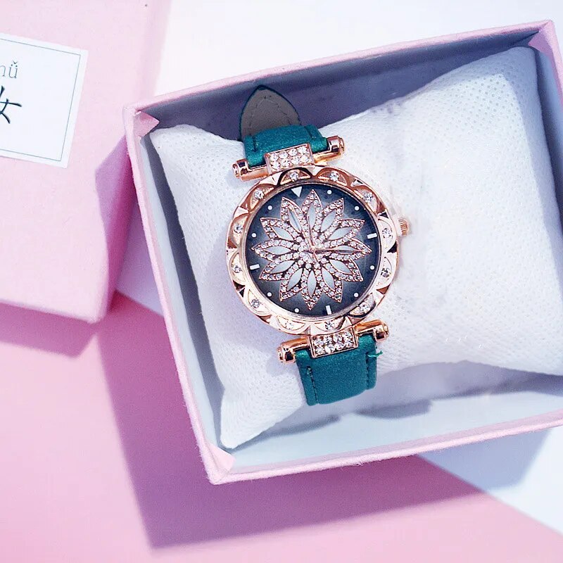 Women Starry Sky Watch Luxury Rose Gold Diamond Watches Ladies Casual Leather Band Quartz Wristwatch Female Clock zegarek damski