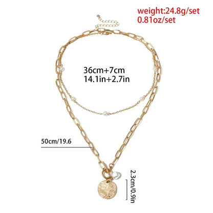 Gothic Baroque Pearl Coin Pendant Choker Necklace for Women Wedding Punk Bead Lariat Gold Color Long Chain Necklace Jewelry Gift