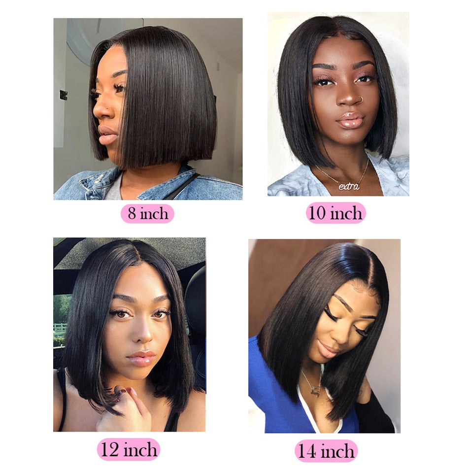 HairUGo 13*1 T Part Lace Wigs 4x4 Lace Closure Short Bob Wig Pre Plucked Brazilian Remy Straight Bob Human Hair Wigs For Women