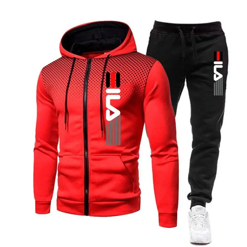 Fashion  for Men Zipper Hooded Sweatshirt and Sweatpants Two Pieces Suits Male Casual Fitness Jogging Sports Sets bon