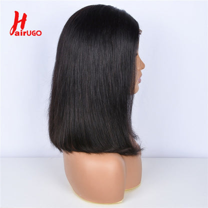 HairUGo 13*1 T Part Lace Wigs 4x4 Lace Closure Short Bob Wig Pre Plucked Brazilian Remy Straight Bob Human Hair Wigs For Women