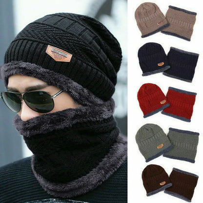 2pcs Ski Cap and Scarf Sets Winter Hat For Men Knitted Hat Thick Wool Neck Scarf Winter Cap Beanie Women Cap Balaclava Mask