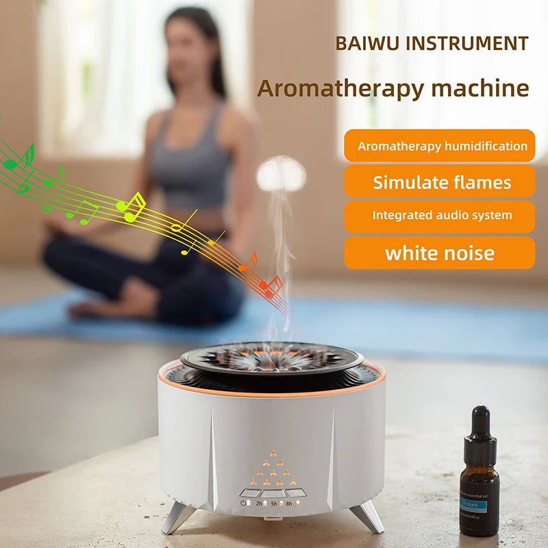 Volcano Aromatherapy Diffuser Flame Air Humidifier Music Speaker Ultrasonic Oil Diffuser Aroma Essential For Home Room Office