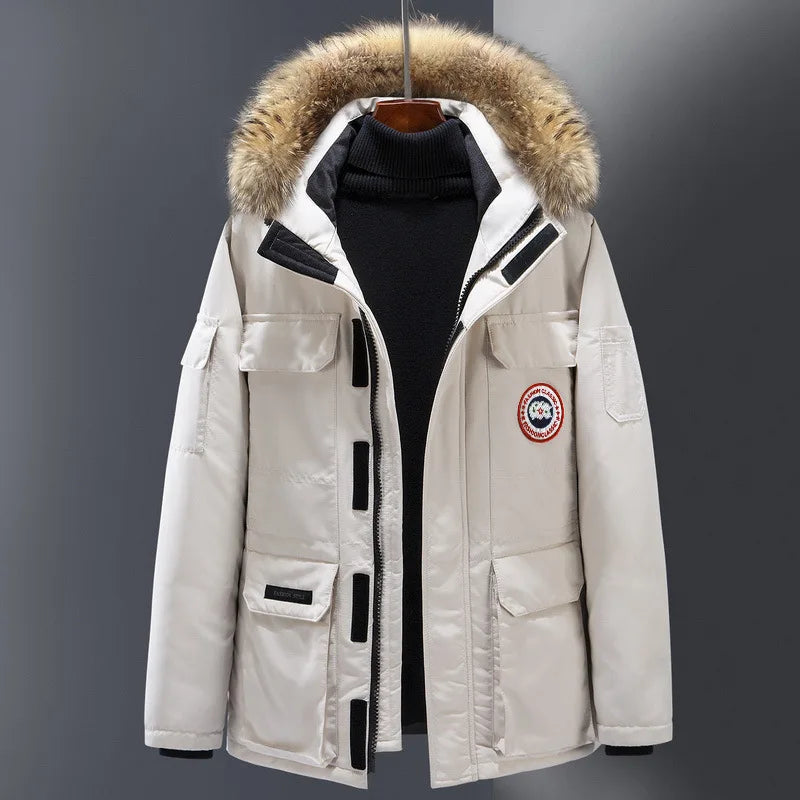 Winter Men Fur Collar White Duck Down Jacket Windproof Hooded Thicken Down Coat Keep Warm Parkas Winter women's jacket cho