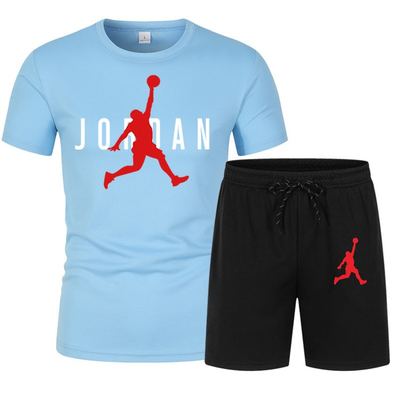 Chándal de baloncesto para hombre, ropa deportiva de manga corta, conjunto de 2 piezas
