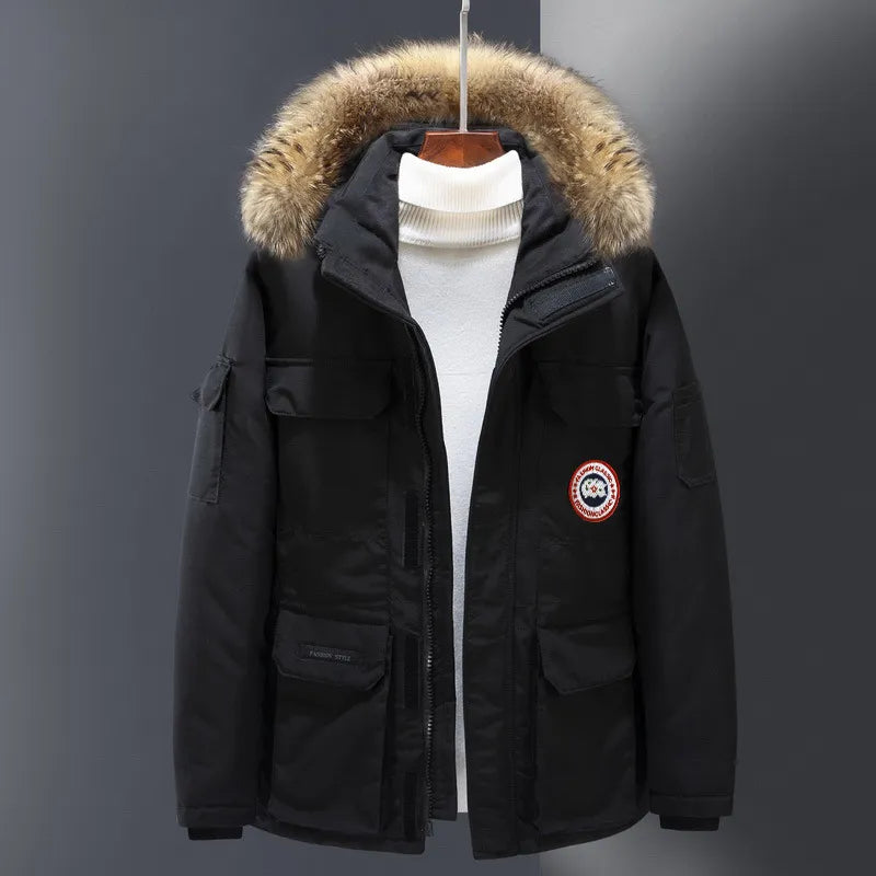 Winter Men Fur Collar White Duck Down Jacket Windproof Hooded Thicken Down Coat Keep Warm Parkas Winter women's jacket cho