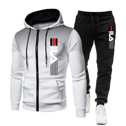 Fashion  for Men Zipper Hooded Sweatshirt and Sweatpants Two Pieces Suits Male Casual Fitness Jogging Sports Sets bon
