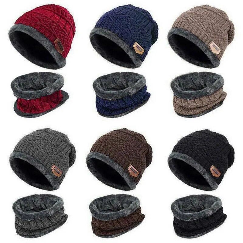 2pcs Ski Cap and Scarf Sets Winter Hat For Men Knitted Hat Thick Wool Neck Scarf Winter Cap Beanie Women Cap Balaclava Mask