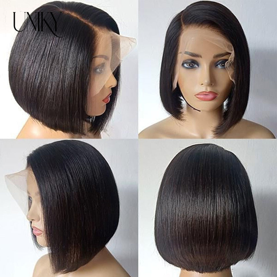 Cheap Straight Human Hair Wigs Side Part Bob Wig Lace Frontal Wig With Baby Hair Brazilian Virgin Hair perruque cheveux humain