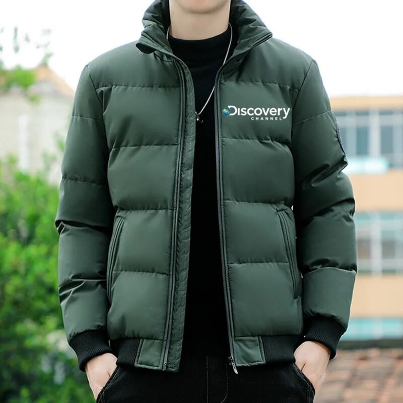 Men's Jacket Fashion Solid Casual Thickened Jacket Stand Collar Cold proof Large Padded Jacket Men's Coat