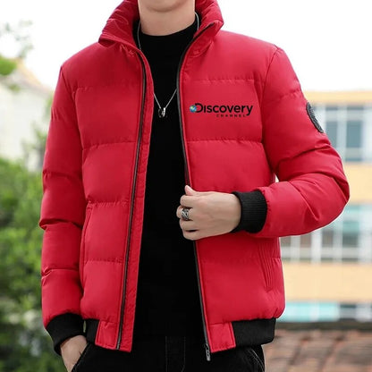 Men's Jacket Fashion Solid Casual Thickened Jacket Stand Collar Cold proof Large Padded Jacket Men's Coat