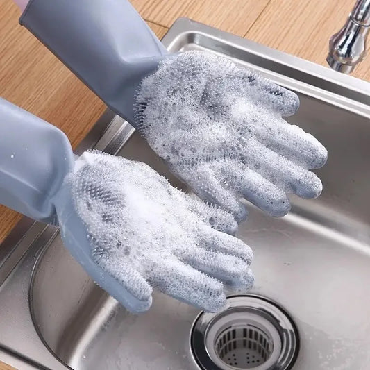 Dishwashing Cleaning Gloves Magic Silicone Rubber Dish Washing Gloves for Household Sponge Scrubber Kitchen Cleaning Tools