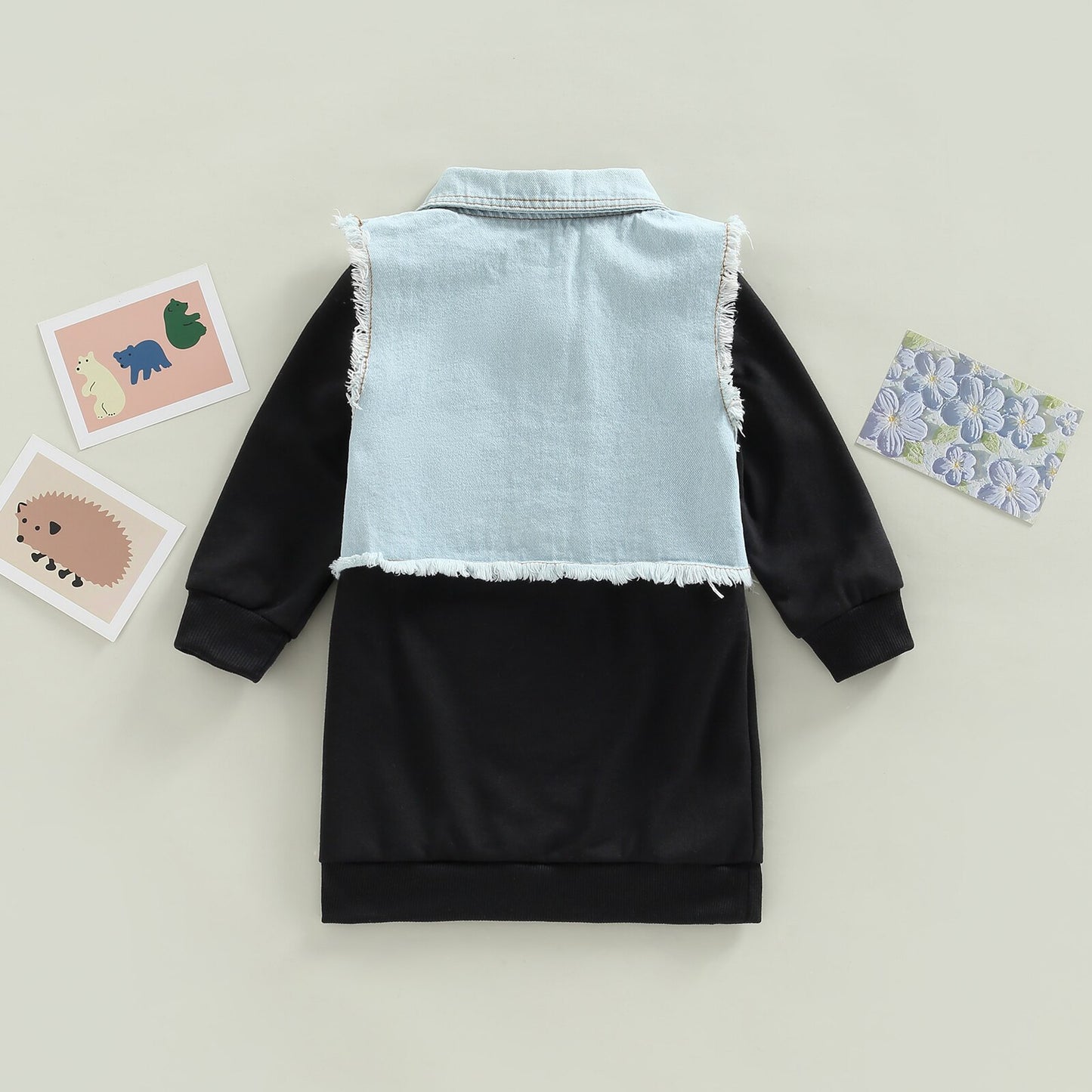 Infant Baby Girl Dress+ Waistcoat, Long Sleeve Set