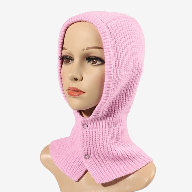 Women's Knitted Balaclava Collar Bonnet